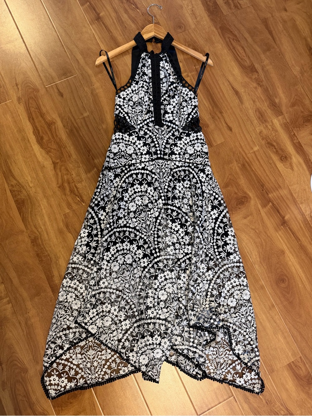 Forever New Black and White Floral Halter High-Low Dress
